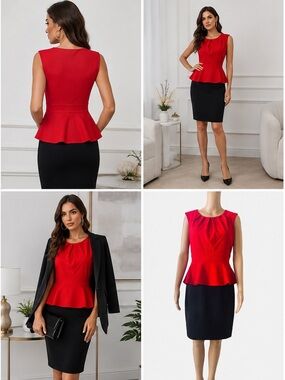 EUC Women’s Peplum Dress | Black & Red | Size 8